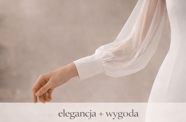 Minimalistyczna suknia ślubna prosta – lekki rękaw z tiulu jako subtelny akcent
