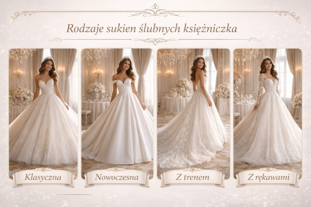 infografika rodzaje sukien ślubnych ksieżniczka