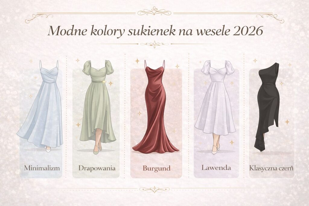 Modne kolory sukienek na wesele 2026